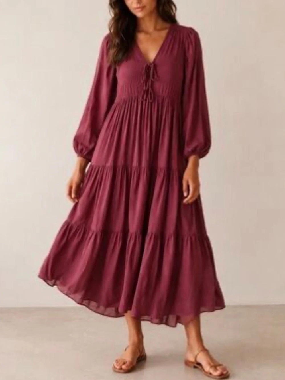 Boho Tiered Wine Maxi Dress